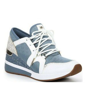 Michael Kors Liv Trainer Outlined Jacquard Sneaker Shoes Denim